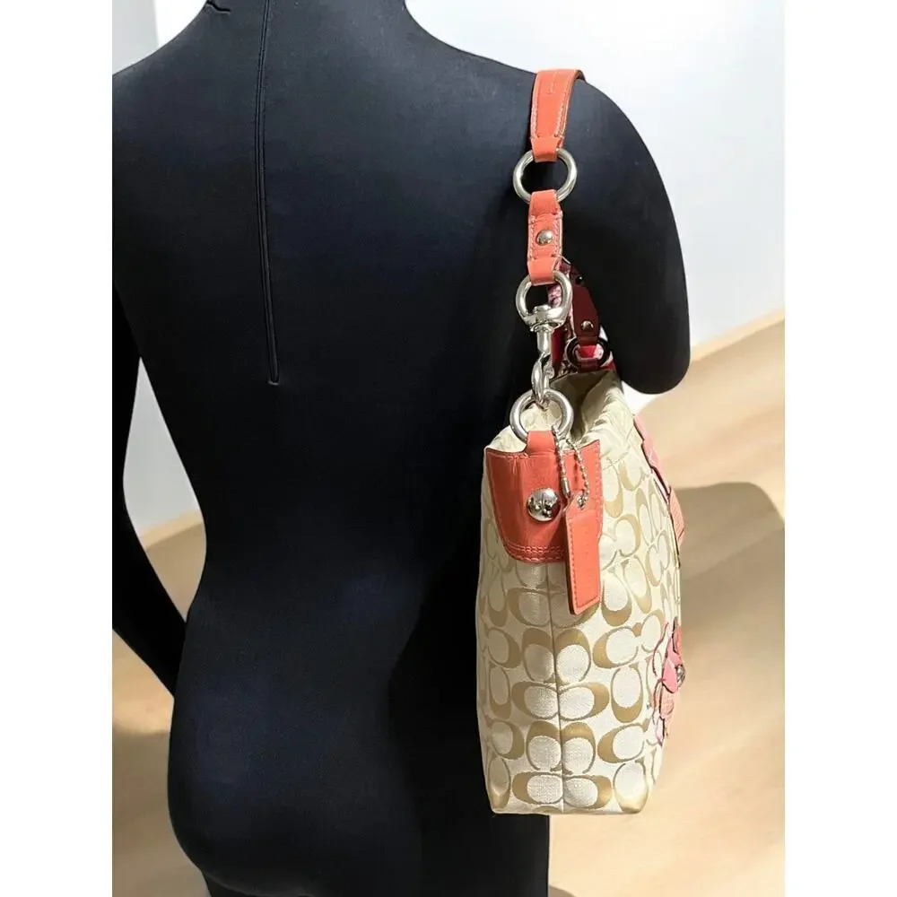 Y2K Coach F16879 Signature Floral Carly Hobo Bag & Corner Zip Wallet